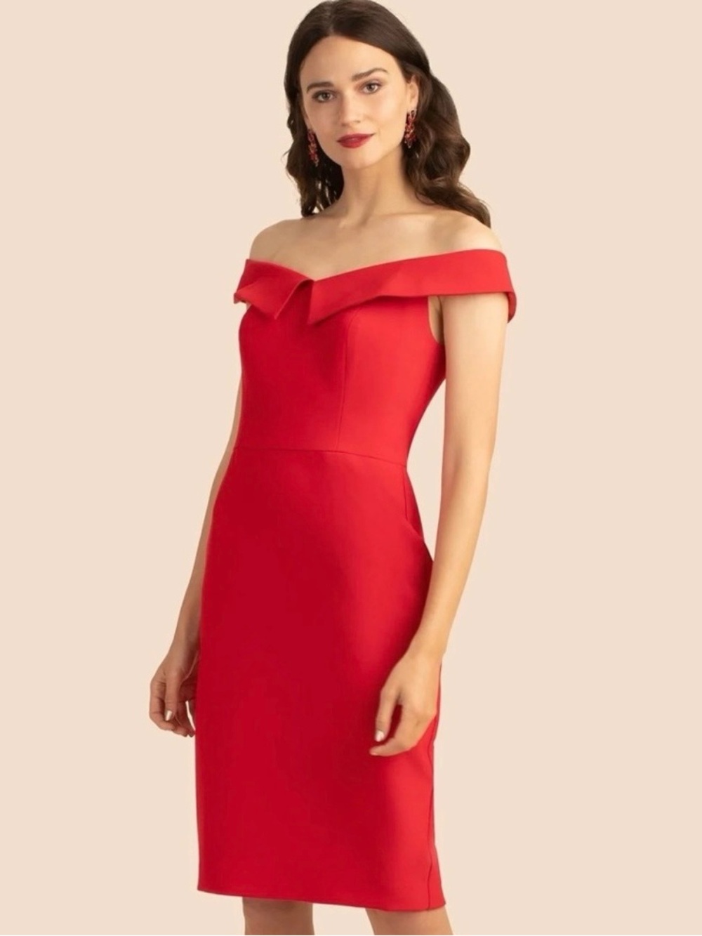 Trina Turk Red Off-the-Shoulder Midi Dress